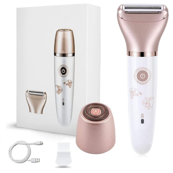 Arabest Electric Razor for Women, Portable Waterproof Ladies Electric Shaver Wet and Dry, Painless 2 in 1 Shaver with USB Recharge for Bikini Area Legs Underarms Electric Razor (Rose Gold)