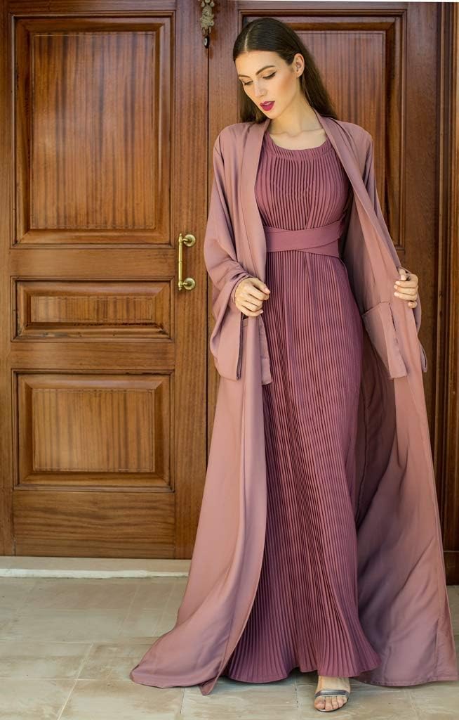 Nukhbaa Womens Abaya Made With Fine Fabric, Comes With Matching Hijab AJ1672A