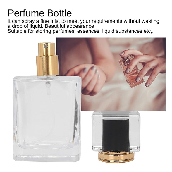 Spray Bottles, 3Pcs 50ml/1.69 Oz Square Empty Frosted Glass Spray Bottles Perfume Atomizer, Refillable Fine Mist Spray Empty Perfume Bottles, for Essential Oils, Makeup Toner Lotion (Clear)