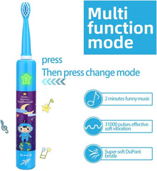 Miklife Kid Musical Electric Toothbrushes 4 Modes 2 Min Timer, 4 Brush Head Rechargeable Sonic ChildrenToothbrush Smart Music Play Song for Boy Age 3-16