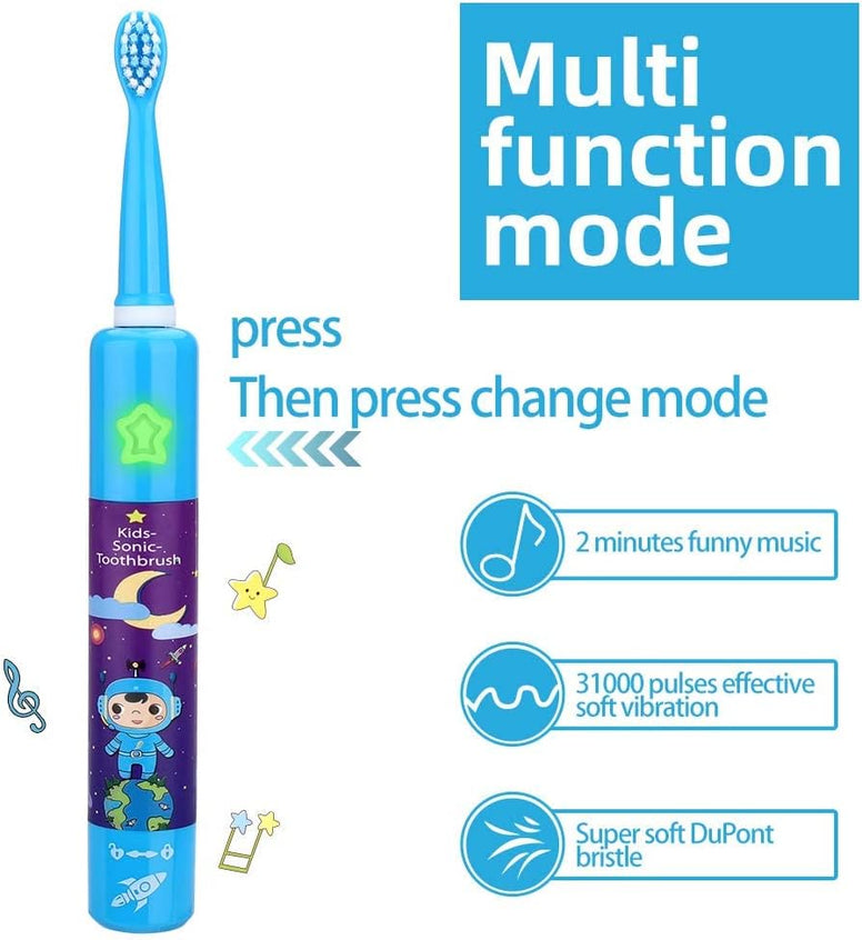 Miklife Kid Musical Electric Toothbrushes 4 Modes 2 Min Timer, 4 Brush Head Rechargeable Sonic ChildrenToothbrush Smart Music Play Song for Boy Age 3-16