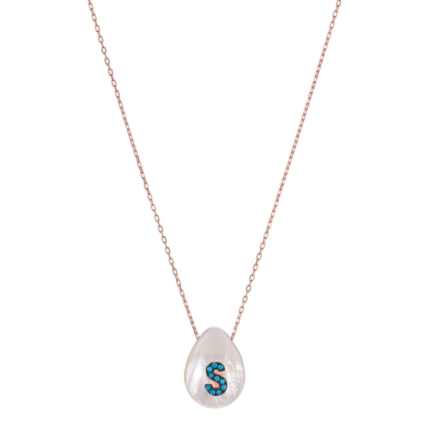 Alwan Silver (Rose Gold Plated) Necklace with Letter S on Mother of Pearl for Women - EE5372NRTS