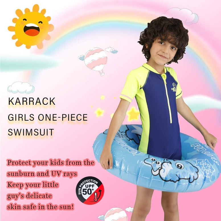 Karrack Girls and Boys One Piece Rash Guard Swimsuit Kid Water Sport Short Swimsuit UPF 50+ Sun Protection Bathing Suits