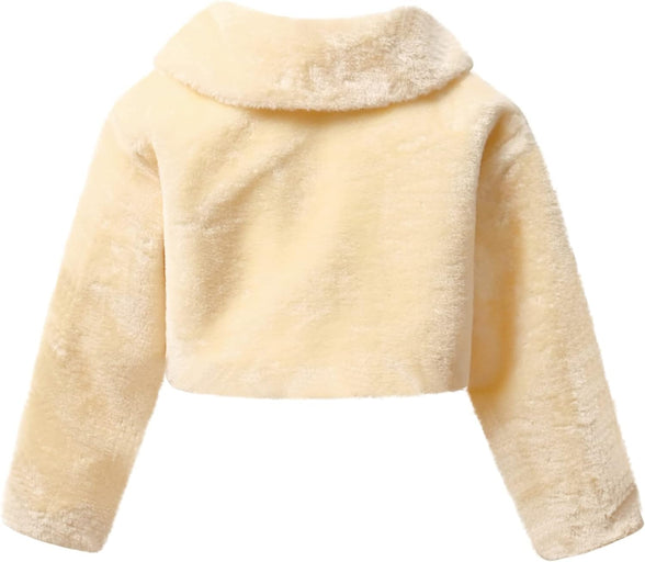 Jxstar Girls Faux Fur Bolero Shrugs White Winter Shawl Wrap Kids Dress Cover Up