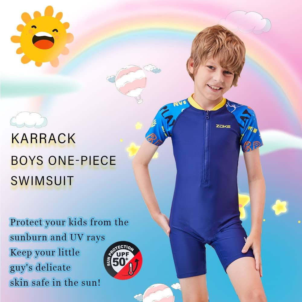 karrack Girls Long Sleeved One Piece Rash Guard Swimsuit Kid Water Sport Short Swimsuit UPF 50+ Sun Protection Bathing Suits