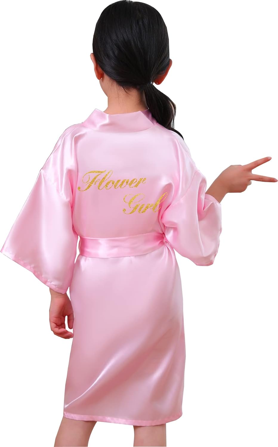 QXQTER Silky Satin Robes for Kids Girls Flower Girl Robe for Wedding Bridal Party with Gold Glitters