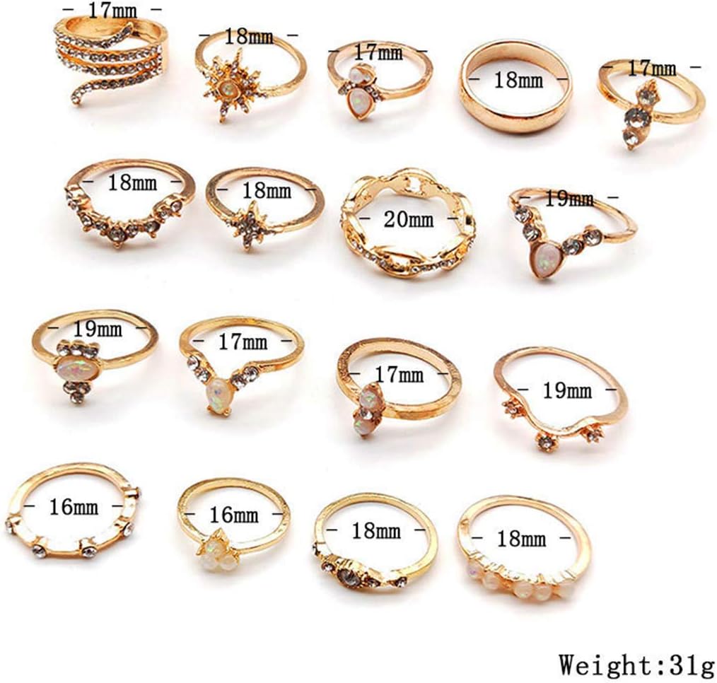 Yellow Chimes 17 PCs Combo Boho Vintage Style Gold Plated Knuckle Rings Set for Women and Girls