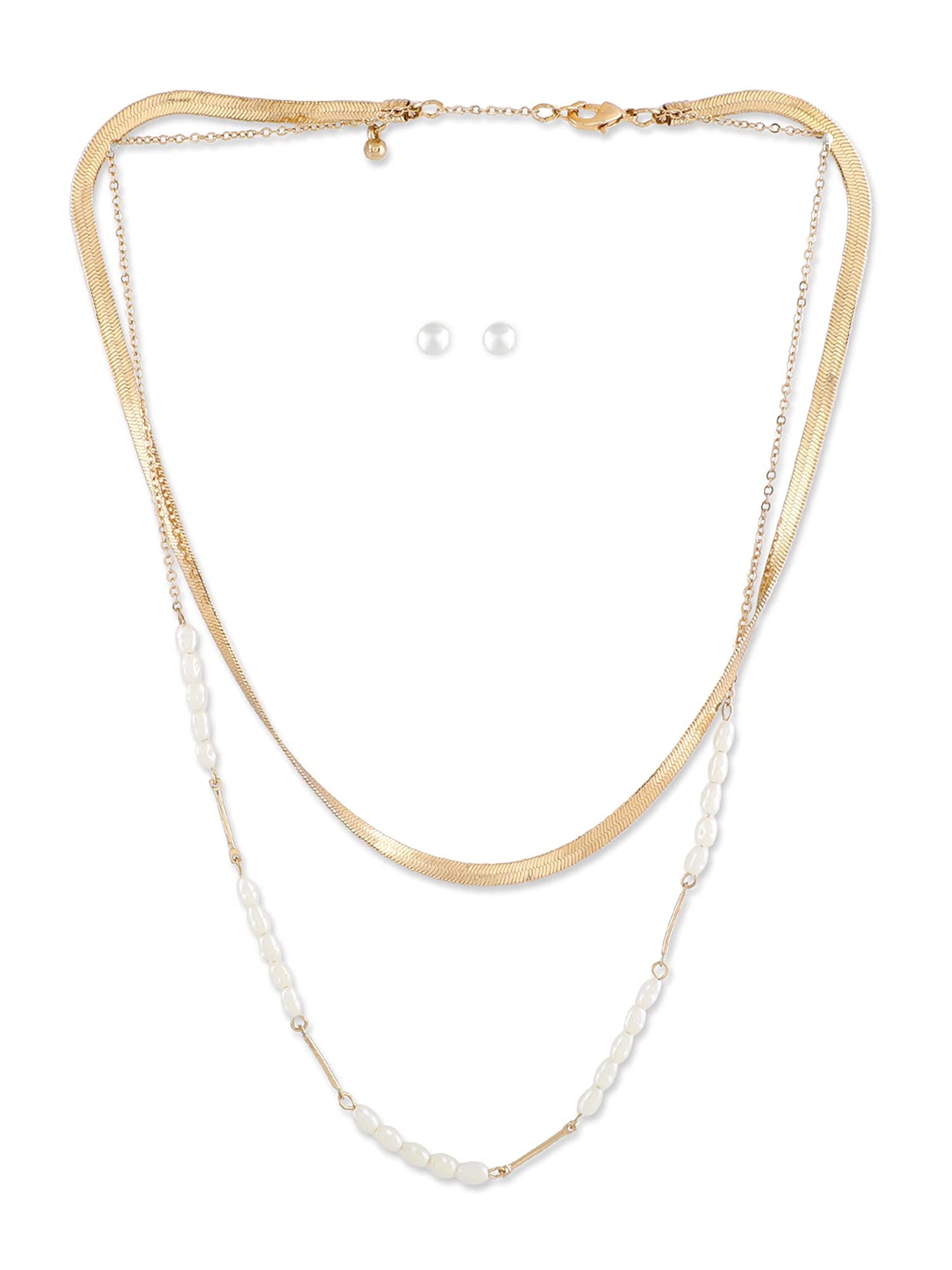 Zaveri Pearls Gold Tone Contemporary 2 Layers Pearl Necklace Chain With Earring-Zpfk10600