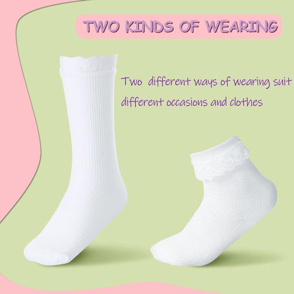 SATINIOR 6 Pairs Girls Ruffle Socks White Girls Eyelet Lace Sock Ruffled Girls Dress Socks for Girl Toddler Girl Socks