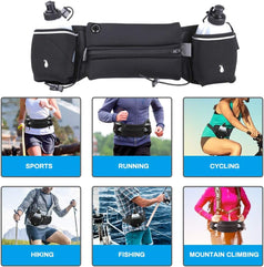 Luckit Hydration Running Belt with 2 Water Bottles(2 x 300ML), Reflective Running Waist Bag Bum Bag Adjustable Sports Waist Pouch for Marathon Running Hiking Camping Cycling Jogging (Stretchable Belt)