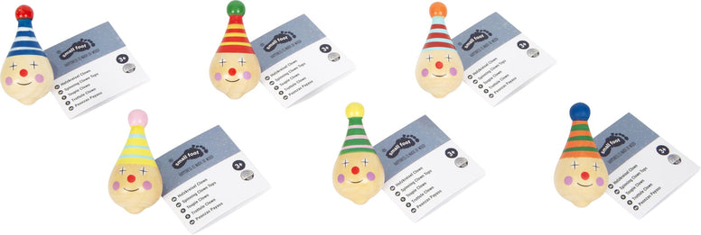 small foot Set of 6 Clown Spinning Tops, Solid Wood with Colourful Clown Face, Motor Skills Toy, 6138 Toys, 5 x 3.5 x 3.5 cm