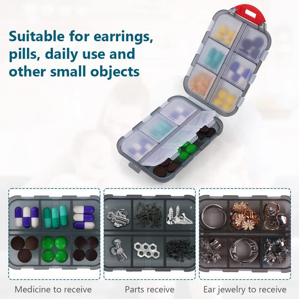 AOOWU Weekly Pill Box, 1 Piece Portable Travel Pill Box, Medicine Pills Organizer with 12 Compartments, Pill Box for Carrying Vitamins, Fish Oil and Medication (Grey)