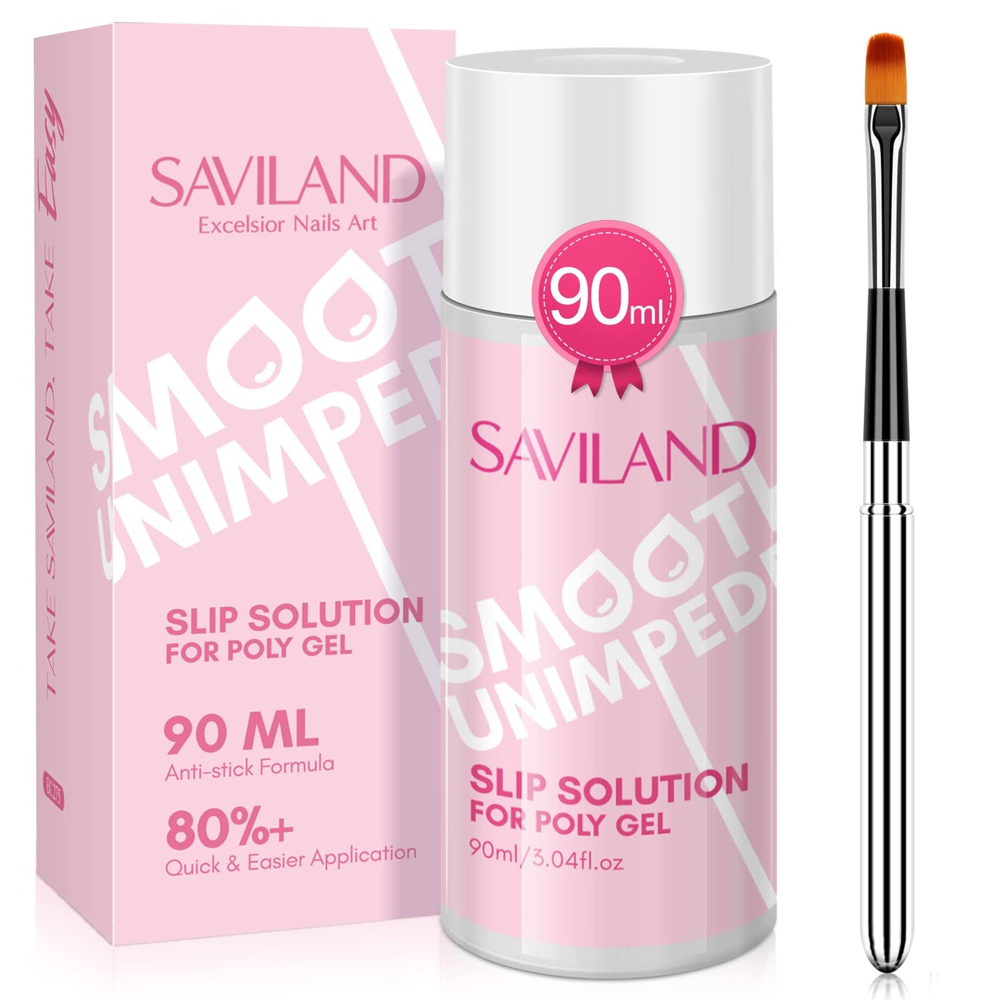 Saviland Slip Solution Nail Kit - 90ml Poly Nail Gel Nail Extension Clear Slip Solution Anti-stick Tools with Nail Art Brush Kit for Poly Extension Nails Shaping