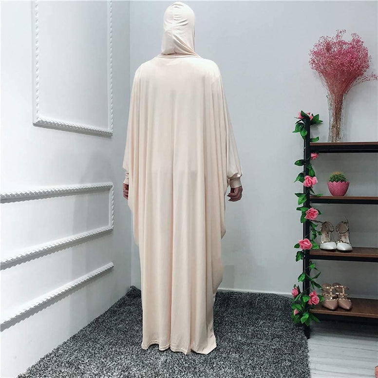 Women's Solid Muslim One-Piece Prayer Dress Muslim Abaya Dress Islamic Maxi Abaya Kaftan with Hijab Full Length Dress