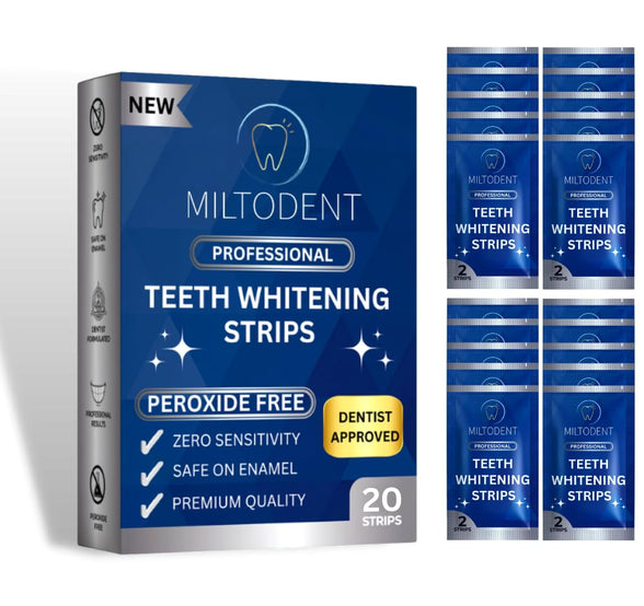 MILTODENT Professional Teeth Whitening Strips | Non-Sensitive | 20 Peroxide-Free Teeth Whitening Strips | Dentist Formulated | Enamel Safe | Pain-Free | Pap Formula | Mint, Coconut Flavour