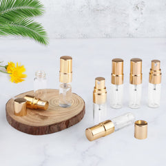 Cositina 30 Pack 3ml Fine Mist Atomizer Glass Bottle Mini Clear Spray Vials Empty Refillable Perfume Bottles with Gold Lids for Fragrance Scent Liquid Sample DIY Sprays