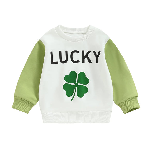 DNOMAID YZARC Toddler Baby Girl Boy St Patricks Day Clothes Clover Letters Sweatshirt Crewneck Long Sleeve Sweater Shirt Tops 0-6M