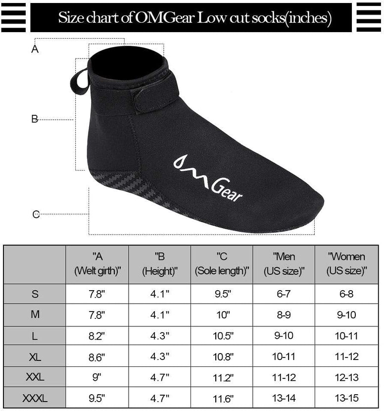 OMGear Water Socks Neoprene Socks Beach Booties 3mm 5mm Anti-Slip Wetsuit Footwear Fin Swim Sand Proof Socks