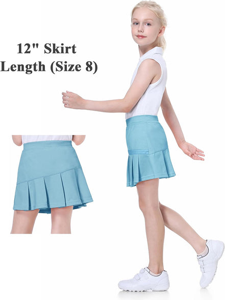 EXARUS Girls Tennis Skirts Pleated with Pockets Golf Sports Skort Shorts for Kids Athletic Activewear