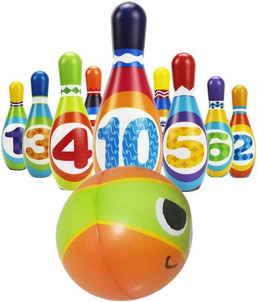 Foonee Kid's Plastic Bowling Game with 10 Pins and 2 Balls