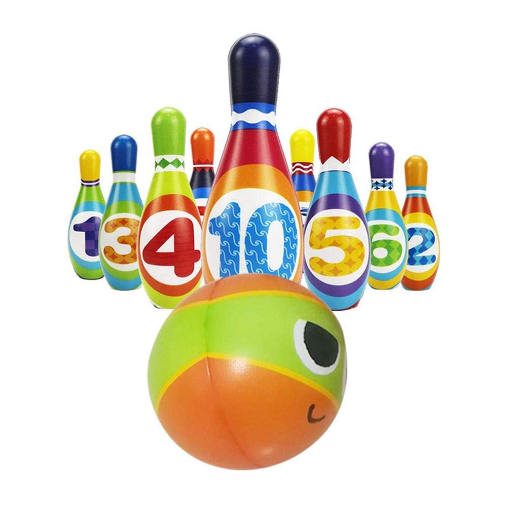 Foonee Kid's Plastic Bowling Game with 10 Pins and 2 Balls