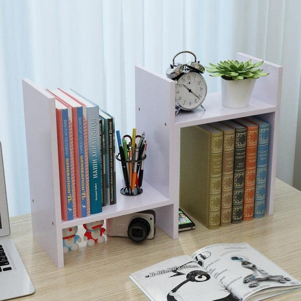 Fotrsta Multi-Layer Desk Adjustable Bookcase, Simple Wooden Bookshelf, Furniture Office Storage Rack, Living Room Sundries Storage Holder, Desktop Organizer (rectangle, black walnut color)