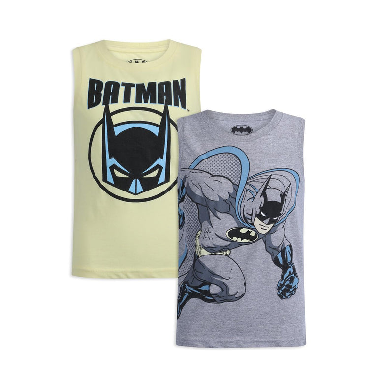 BATMAN DC Comics Boys’ 2 Pack Tank Top for Toddler and Little Boys’ – Yellow/Grey