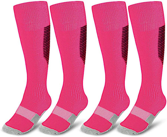 Kids Athletic Soccer Socks, 2 Pairs Knee High Socks for Youth Boys Girls for Shoe Size 3-6.5 / Ages 6-12