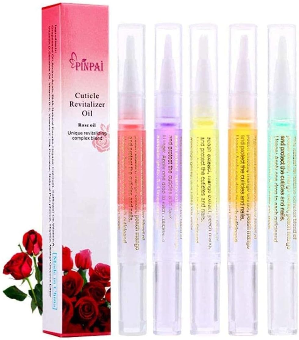 Pinpai Cuticle Oil Pens Cuticle Revitalizer Oil Pen Set Kit Nail Art Gel Polish Nutrition Oil Pen Manicure Pedicure Tool Tips Pack of 5