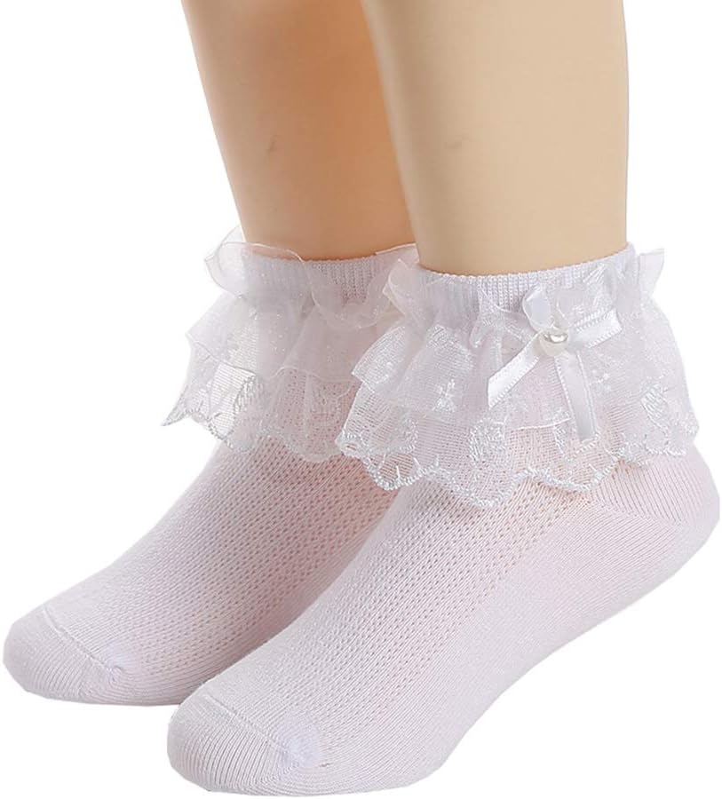 Xiyadun 4 Pack Toddler/Kids Girls Cotton Lace Socks Princess Dressy Socks(2-10T)