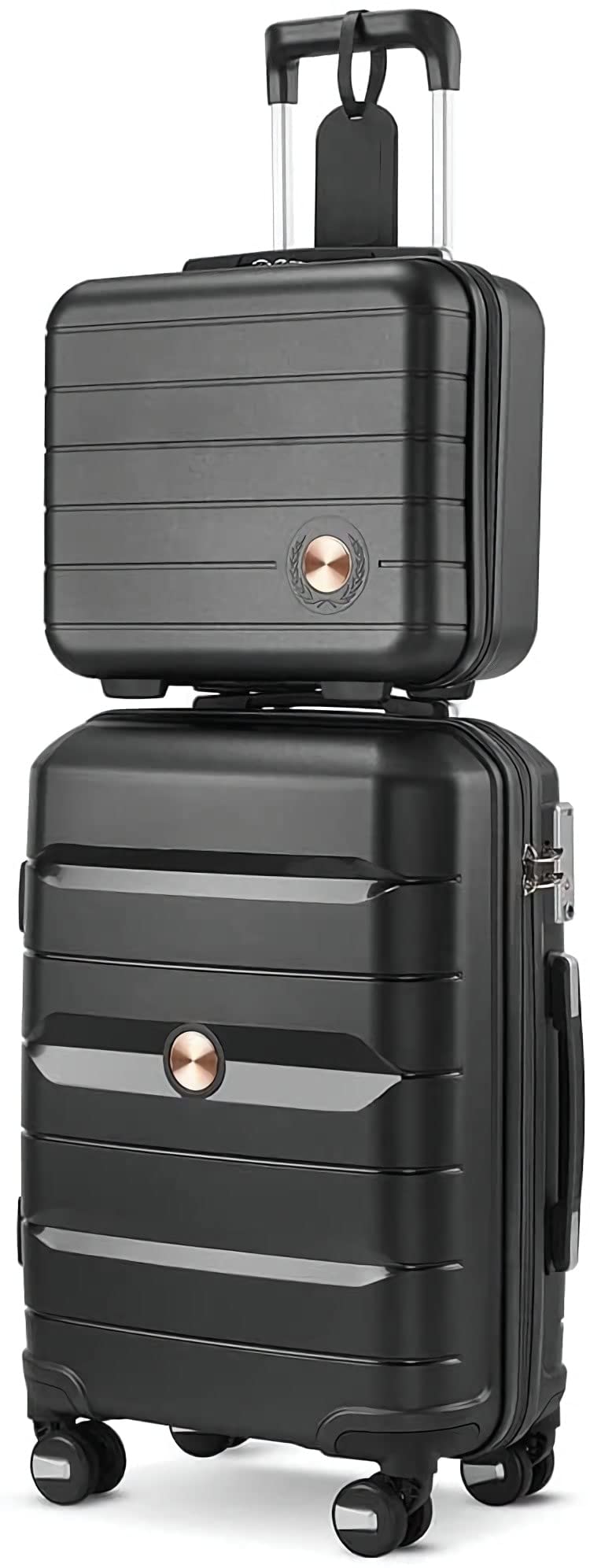 Luggage Sets Lightweight Clearance Expandable Hardside with Spinner Wheels for Travel(Black,2-Piece Set)