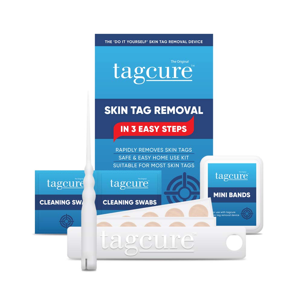 Tagcure Skin Tag Removal Kit For Easy Skin Tag Removal - Includes x10 Tag Bands x10 Cleaning Swabs & x10 Plasters To Cover Tag Area (Suitable for Skintags 0.5cm or Less)