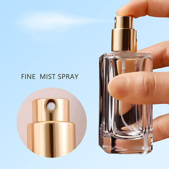 Spray Bottles, 3Pcs 50ml/1.69 Oz Square Empty Frosted Glass Spray Bottles Perfume Atomizer, Refillable Fine Mist Spray Empty Perfume Bottles, for Essential Oils, Makeup Toner Lotion (Clear)