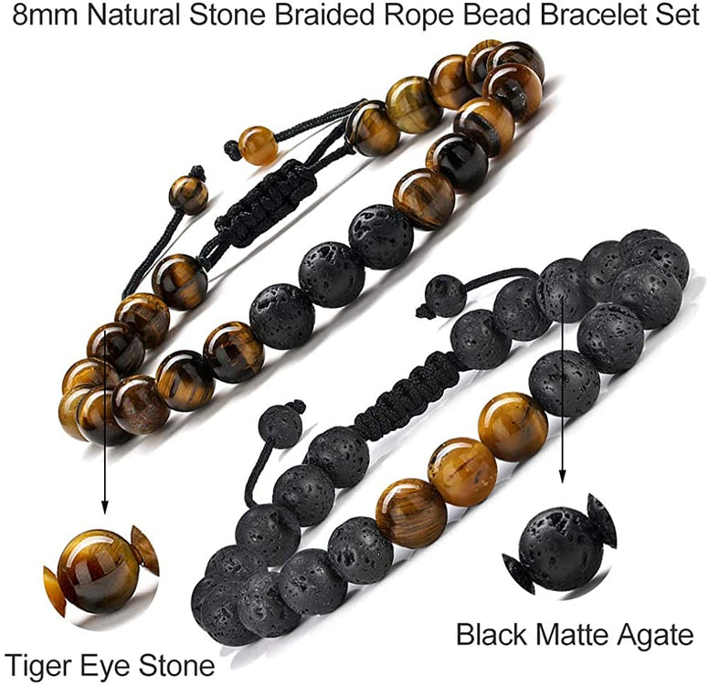 KASTWAVE Men's Bracelets-Bracelet, Beaded Bracelet, 8mm Tiger Eye Lava Stone, Stress Relief Adjustable Tiger Eye Bracelet Aroma Essential Oil Diffuser Lava Bracelet Men’s Gift