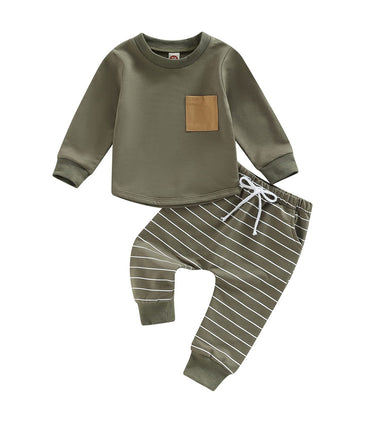 Baby Boys Clothes 0-6 M Pants Set Hooded Patchwork Hoodie Striped Sweatpants Fall Winter Outfit