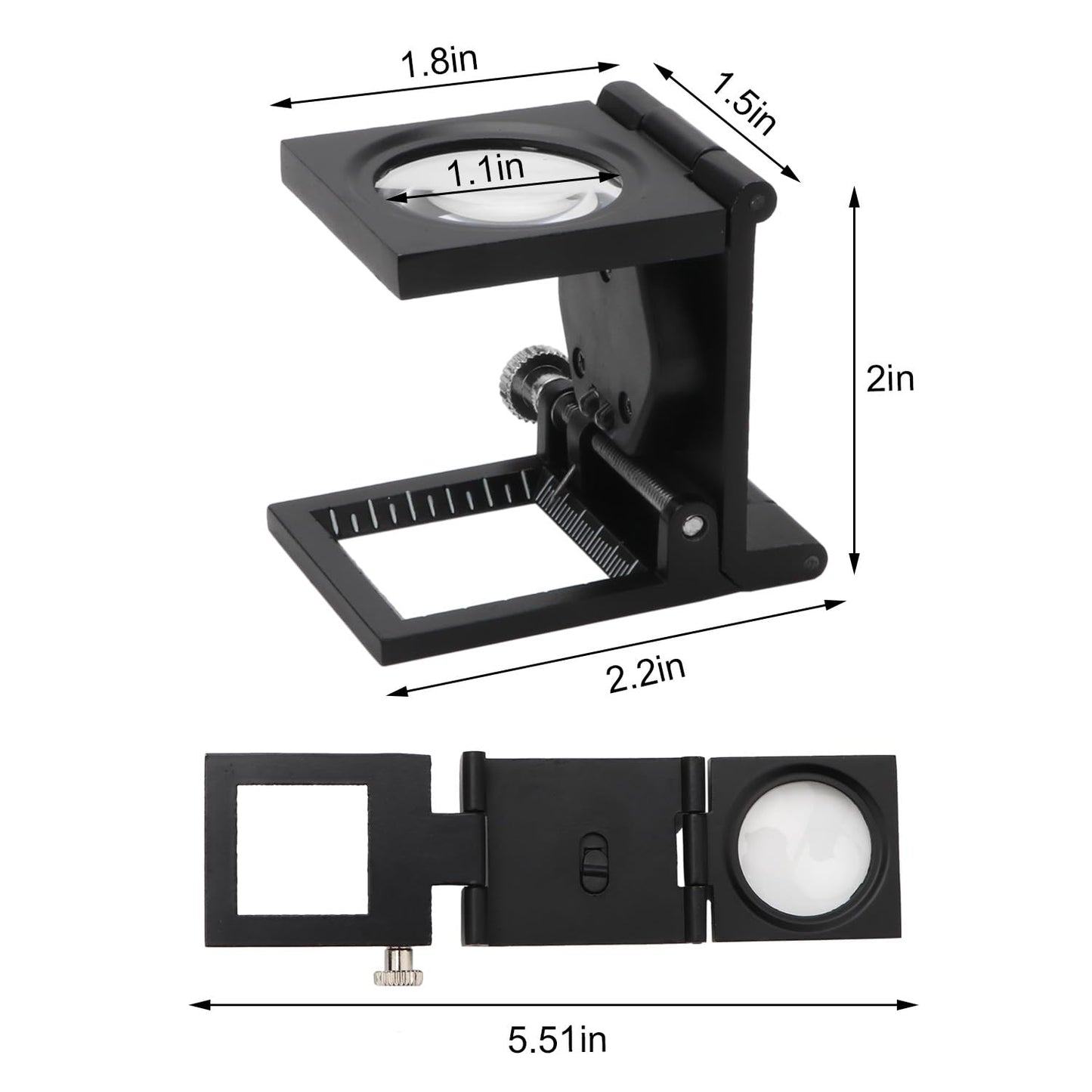 Rongon 10X 28mm Mini Three-Folding Magnifying Glasses Portable Pocket Magnifier Zinc Alloy LED Lights Loupe with Scale for Reading Books, Textile, Collection, Repair, Jewelry Tool