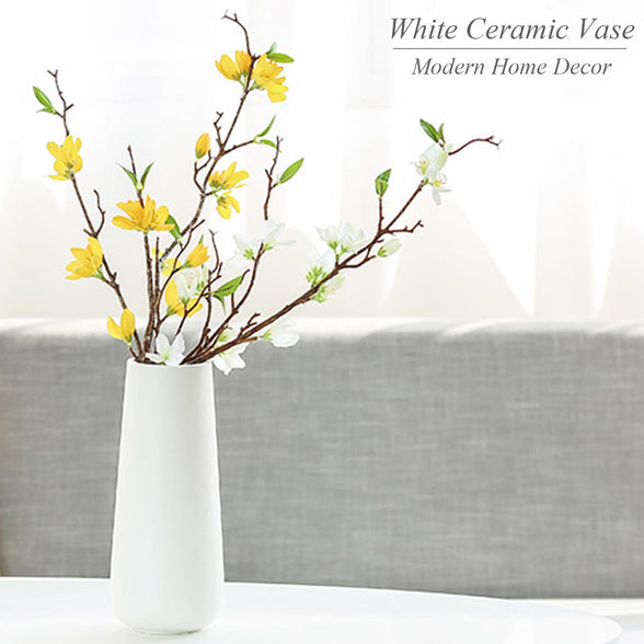 Qiccijoo White Ceramic Vase Flower Vase for Modern Home Decor Minimalism Style White Vases for Flowers Pampas Flower Vases Modern Desk Aesthetic Room Decor