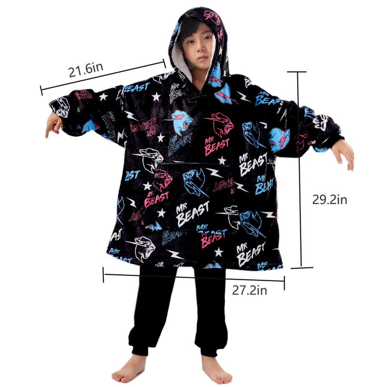 SharkBebe Mr-Beast Hoodie For Boys Oversized Hoodie Kids Youtube Sweatshirt Blanket Cool Pullover Warm Comfortable Hooded Robe