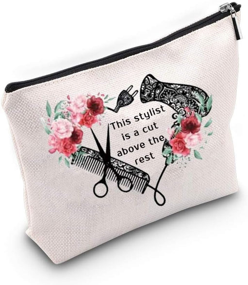 G2TUP Hairdresser Cosmetologist Gift for Hair Stylist Women Cosmetic Bag Barber Floral Pouch This Stylist is a Cut Above the Rest, Hair Stylist