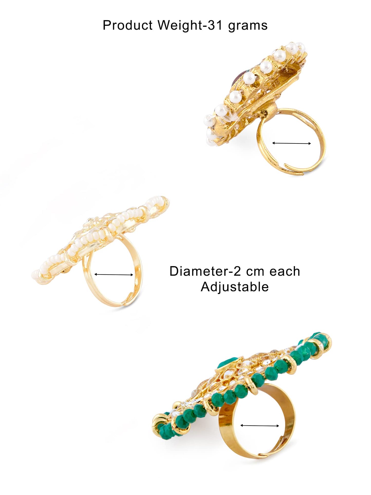 Zaveri Pearls Set Of 3 Wedding Collection Adjustable Finger Rings For Women-ZPFK11491