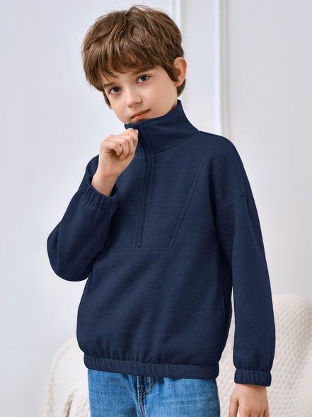 Haloumoning Boys Fleece Sweatshirt Half Zip Pullover Long Sleeve Stand Collar Fashion Tops 5-14 Years