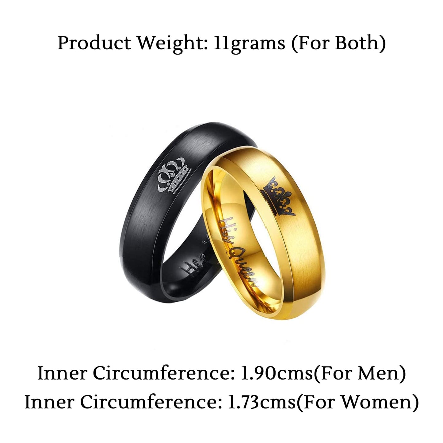Yellow Chimes King Queen 2 Pc Couple Rings Set Gold Plated Ring For Women (Ycfjcr-360Qn-Glbk)