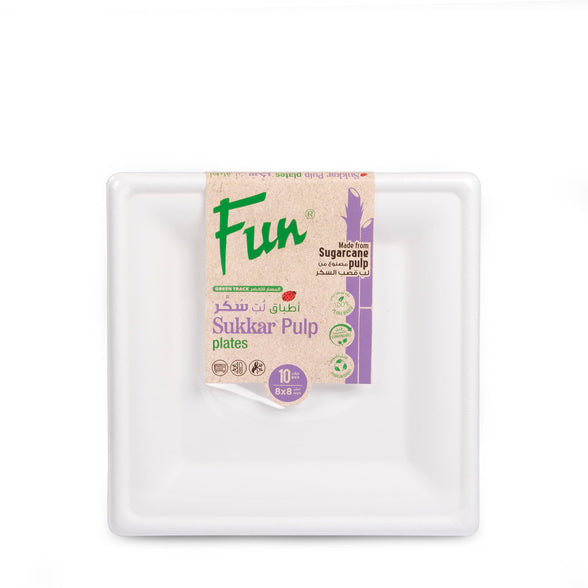 Fun Sukkar Pulp Square Plate 8x8 inch Eco-Friendly Disposable Dinnerware white for party, Camping,Compostable,Recyclable and biodegradable Picnic Plates (Pack of 10)