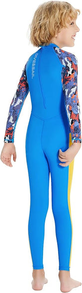 Happy Cherry Kids Wetsuits Girls Boys Neoprene Thermal Warm One Piece Swimsuit Long Sleeve UV Protection Back Zipper Rash Guard Diving Swimming Surfing 3-12 Years