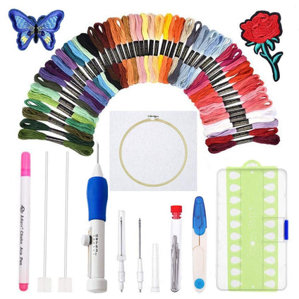 (Punch Needle) - [Upgraded]Punch Needle Embroidery Kit,Magic Embroidery Pen Punch Needle Set with 50 Colours Threads & Embroidery Tools