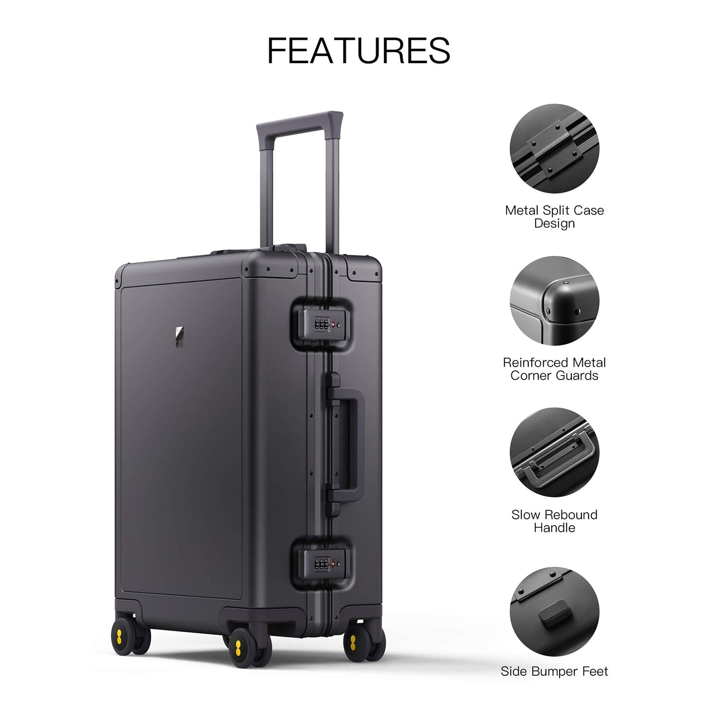 LEVEL8 Aluminum Luggage Carry on Suitcase 20-Inch Hardside Spinner Luggage Includes 4PCS Travel Organiser Set, Hand Luggage Suitcase, TSA Locks(56cm, 35.5L,Grey)