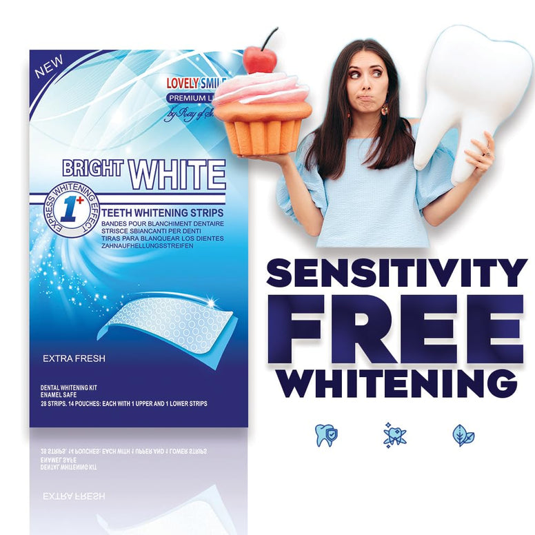 LOVELY SMILE Premium Line Teeth Whitening Strips - Enamel Safe - White Teeth in 1 Hour - No Slip and No Sensitivity - Dental Whitener Kit by Ray of Smile (28 Strips)