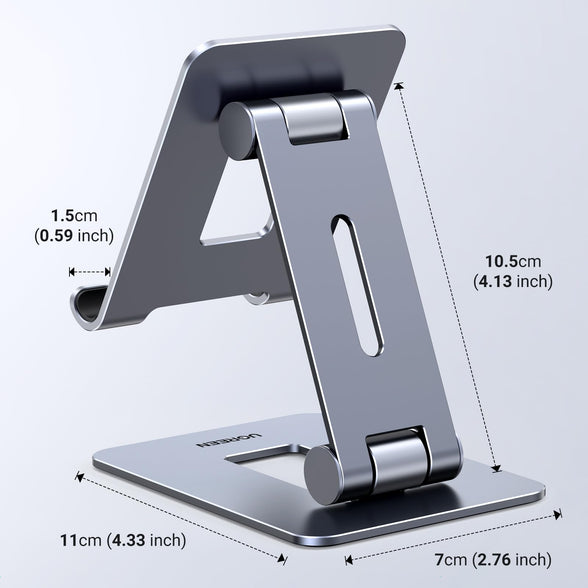 UGREEN Foldable Cell Phone Stand for Desk, Fully Adjustable Mobile Phone Holder Dock Aluminum iPhone Stand Compatible with All Mobile Phone, iPhone 15 Pro/15 Pro Max, Samsung Galaxy 4-7.9 inch Gray