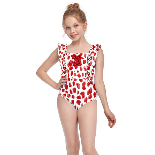 SEIMMIE Baby Girl Ruffle One Piece Swimsuit Cute Strawberry Leopard Bikini Bathing Suit 8Y