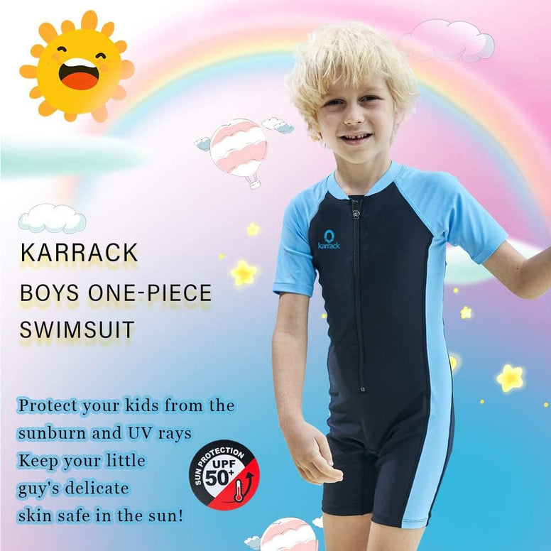 Karrack Girls and Boys One Piece Rash Guard Swimsuit Kid Water Sport Short Swimsuit UPF 50+ Sun Protection Bathing Suits